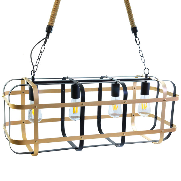 Lampa wisząca czarno-brązowa jasna KLATKA 4xE27x10W wym: 110x30x80 cm Polux 851985