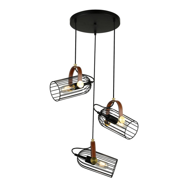 Lampa wisząca czarno-brązowa-mosiądz Antoin 3xE27x40W Italux 860164