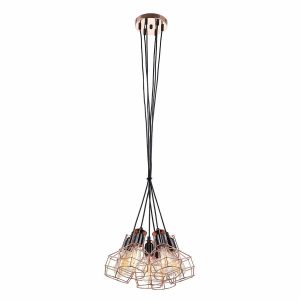 Lampa wisząca czarno-miedziana Perifo 6xE27x60W wym: 120x40x40 cm Italux 860021 Lampa wisząca czarno-miedziana Perifo 6xE27x60W wym: 120x40x40 cm Italux 860021