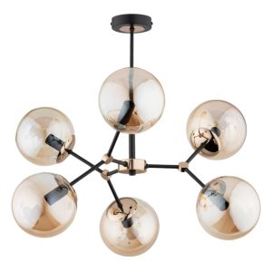 Lampa wisząca czarno-złota-bursztynowy FOTON 6xE14x10W Alfa 841799 Lampa wisząca czarno-złota-bursztynowy FOTON 6xE14x10W Alfa 841799