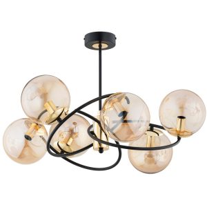Lampa wisząca czarno-złota-bursztynowy WIROMAT 6xE14x10W wym:40x66x66 Alfa 1048943 Lampa wisząca czarno-złota-bursztynowy WIROMAT 6xE14x10W wym:40x66x66 Alfa 1048943