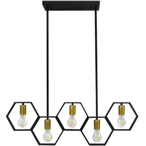 Lampa wisząca czarno-złota HONEY 5xE27x12W wym: 100x26x80 cm Polux 851982 Lampa wisząca czarno-złota HONEY 5xE27x12W wym: 100x26x80 cm Polux 851982