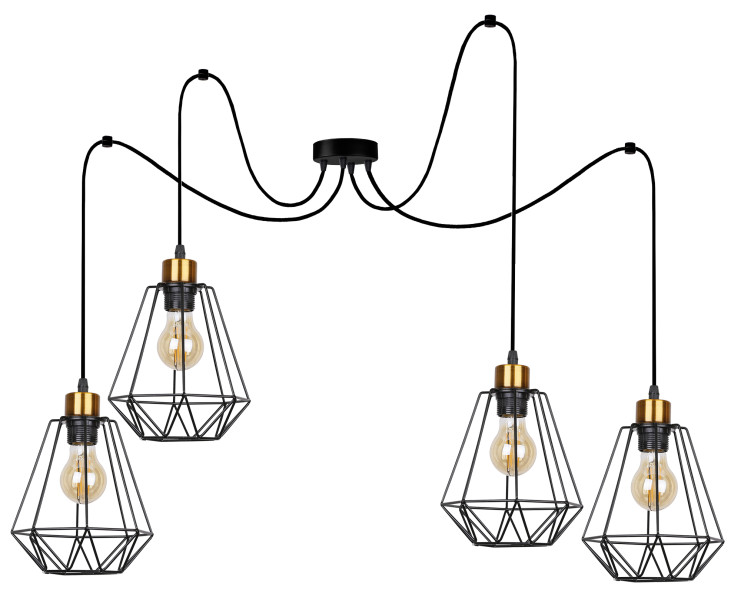 Lampa wisząca czarno-złota PRIMO 4xE27x60W wym: 200x19x19 cm Candellux 923523