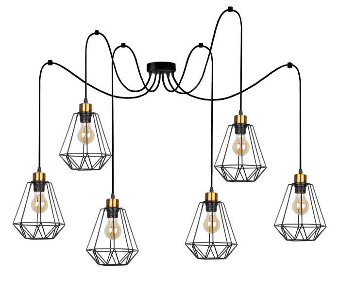Lampa wisząca czarno-złota PRIMO 6xE27x60W wym: 200x19x19 cm Candellux 360476