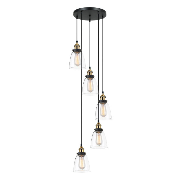 Lampa wisząca czarno-złota-przezroczysty Francis 5xE27x40W Italux 860051