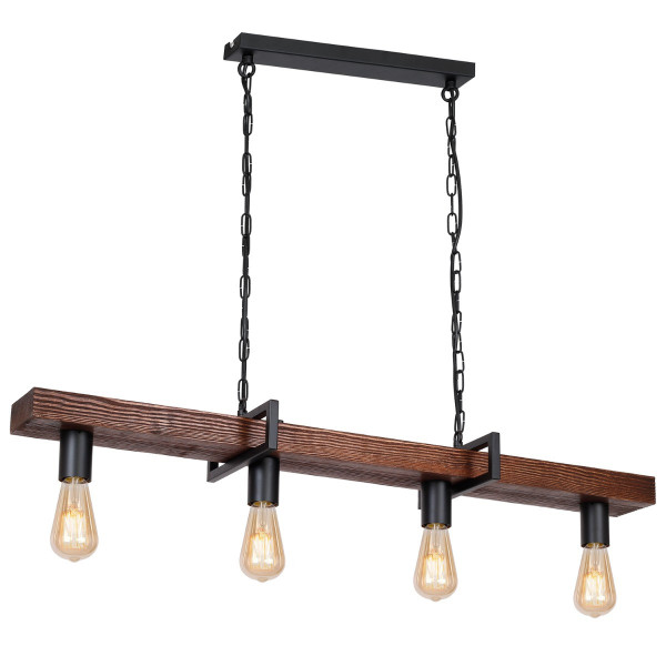 Lampa wisząca czarny matowa-ciemne drewno Hard 4xE27x15W Luminex 847463