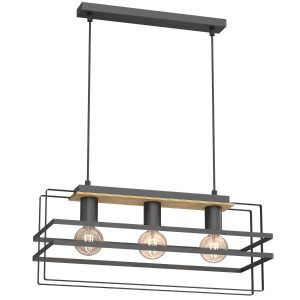 Lampa wisząca czarny matowa-jasne drewno Kortez 3xE27x15W Luminex 847486 Lampa wisząca czarny matowa-jasne drewno Kortez 3xE27x15W Luminex 847486