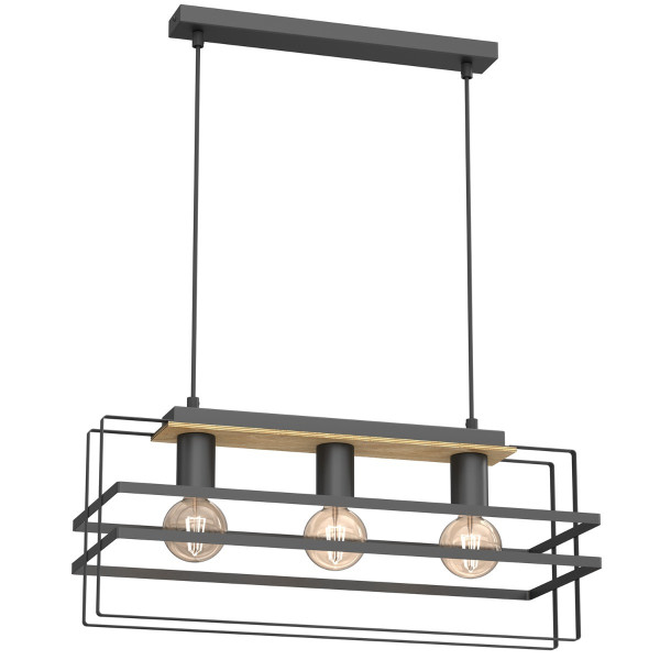 Lampa wisząca czarny matowa-jasne drewno Kortez 3xE27x15W Luminex 847486