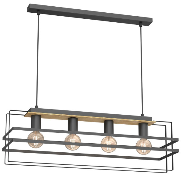 Lampa wisząca czarny matowa-jasne drewno Kortez 4xE27x15W Luminex 847555