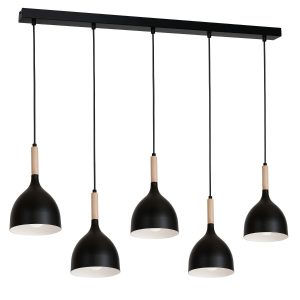 Lampa wisząca czarny matowa-jasne drewno Noak wood 5xE27x15W Luminex 846551 Lampa wisząca czarny matowa-jasne drewno Noak wood 5xE27x15W Luminex 846551