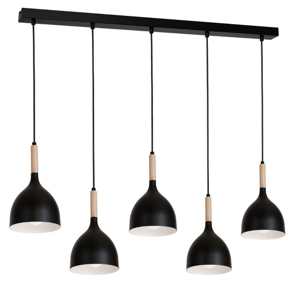 Lampa wisząca czarny matowa-jasne drewno Noak wood 5xE27x15W Luminex 846551