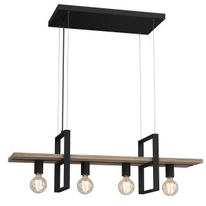 Lampa wisząca czarny matowa-jasne drewno Shelf 4xE27x15W Luminex 845825 Lampa wisząca czarny matowa-jasne drewno Shelf 4xE27x15W Luminex 845825