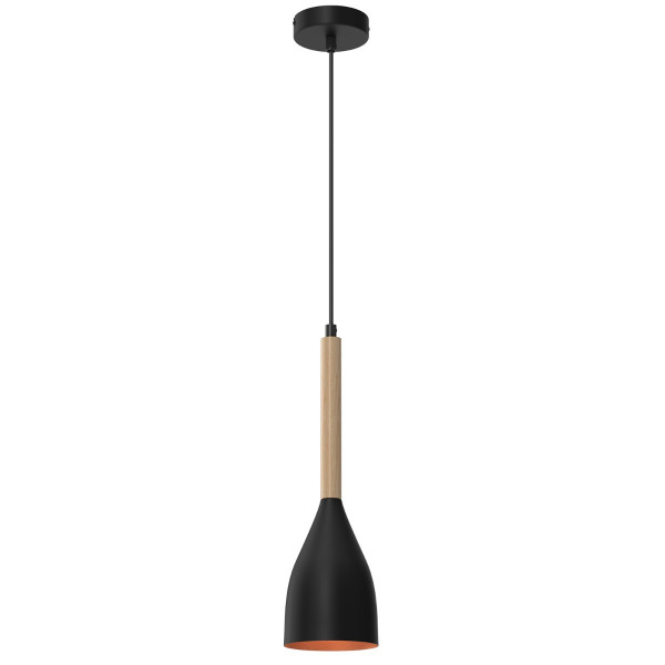 Lampa wisząca czarny matowa-jasne drewno-złota Muza 1xE27x15W Luminex 846369