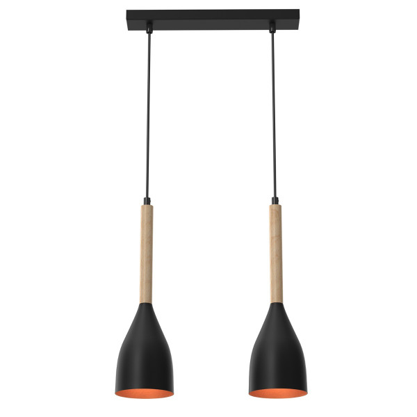 Lampa wisząca czarny matowa-jasne drewno-złota Muza 2xE27x15W Luminex 846320