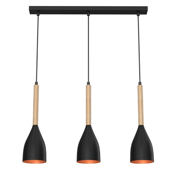 Lampa wisząca czarny matowa-jasne drewno-złota Muza 3xE27x15W Luminex 845817