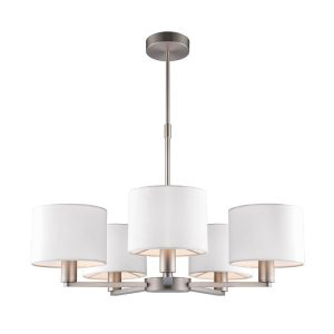 Lampa wisząca DALEY z abażurami biało-srebrna 5xE14x15W IP20 Endon 991242 Lampa wisząca DALEY z abażurami biało-srebrna 5xE14x15W IP20 Endon 991242