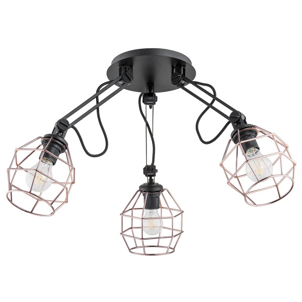 Lampa wisząca DARTH druciane miedziane klosze czarna 3xE27x15W IP20 Alfa 1030219