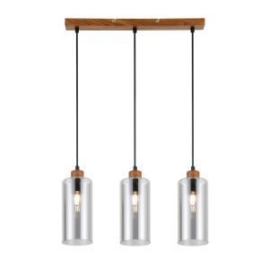 Lampa wisząca drewniana-czarna-dymiona NASTER 3xE27x25W Italux 845778