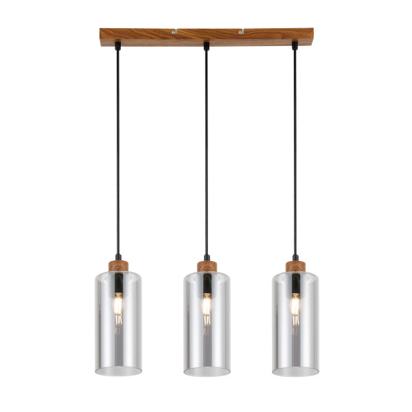 Lampa wisząca drewniana-czarna-dymiona NASTER 3xE27x25W Italux 845778