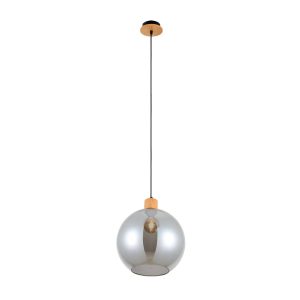 Lampa wisząca drewniana-czarna-dymiona POTAN 1xE27x25W Italux 846431