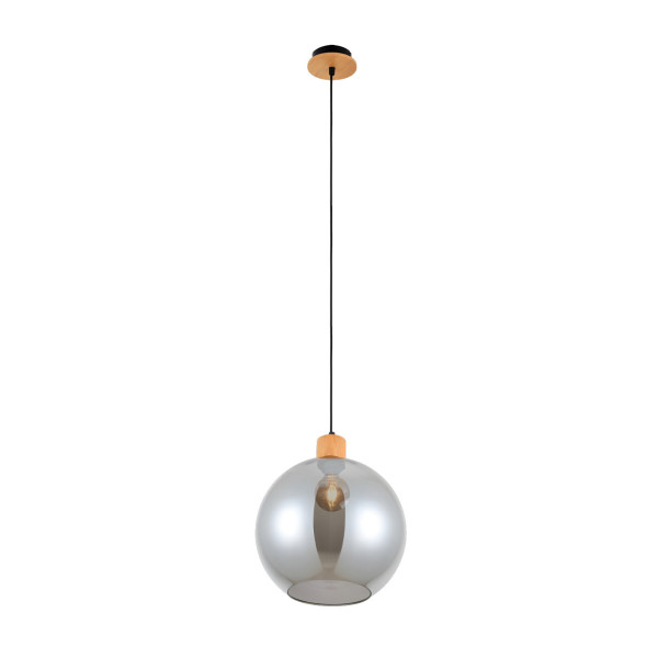 Lampa wisząca drewniana-czarna-dymiona POTAN 1xE27x25W Italux 846431