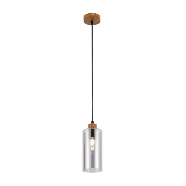 Lampa wisząca drewniana-czarna-szkło-dymiona NASTER 1xE27x25W Italux 846362