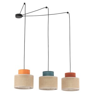 Lampa wisząca Duo Juta 3-punktowa 210 cm tkaninowa mix kolorów 266223 Lampa wisząca Duo Juta 3-punktowa 210 cm tkaninowa mix kolorów 266223