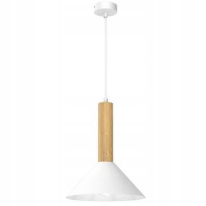 Lampa wisząca e27 nevada biały klosz stożek + drewno 664700 Lampa wisząca e27 nevada biały klosz stożek + drewno 664700