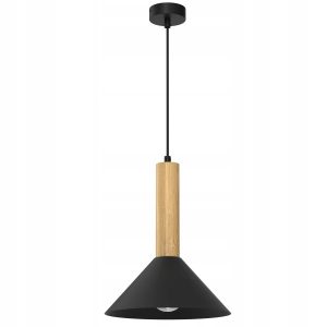 Lampa wisząca e27 nevada czarny klosz stożek + drewno 664695 Lampa wisząca e27 nevada czarny klosz stożek + drewno 664695