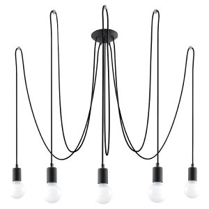 Lampa wisząca Edison 5-punktowa tkaninowa czarna 69842 Lampa wisząca Edison 5-punktowa tkaninowa czarna 69842