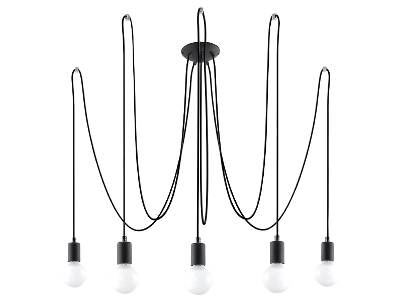 Lampa wisząca Edison 5-punktowa tkaninowa czarna 69842