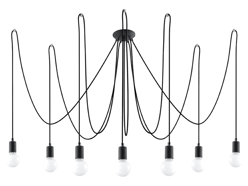 Lampa wisząca Edison 7-punktowa tkaninowa czarna 69843