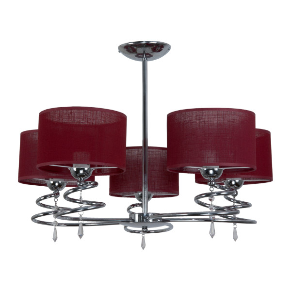 Lampa wisząca EDYLIT glamour chrom czerwony abażur 5xE27 QUEEN RED 12-640 1048790