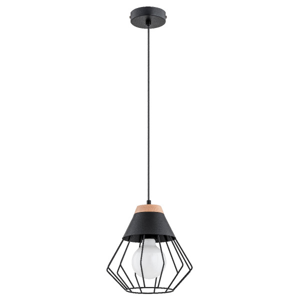 Lampa wisząca FAWN drewniany akcent czarna 1xE27x15W IP20 Alfa 988662