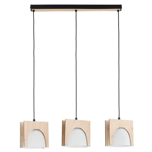 Lampa wisząca FERIO kwadratowe obramówki kloszy jasne drewno 3xE27x15W Alfa 1025385