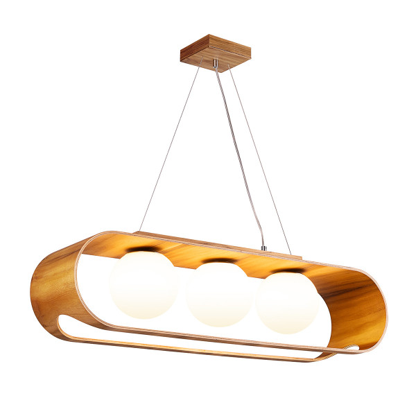 Lampa wisząca fornir tekowy SFERA 3xE27x40W wym: 302,9x85x20 cm Quintiesse 836186