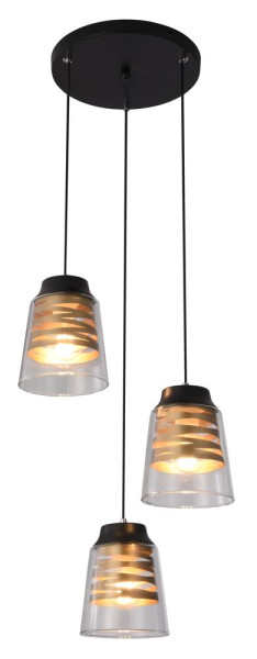 Lampa wisząca FRESNO talerz czarny 3x60w e27 klosz bezbarwny 800333