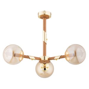 Lampa wisząca GELIA jasne drewno-złoto 3xE14x10W wym:45x57x57cm IP20 Alfa 1019121 Lampa wisząca GELIA jasne drewno-złoto 3xE14x10W wym:45x57x57cm IP20 Alfa 1019121