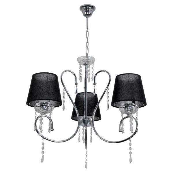 Lampa wisząca glamour EDYLIT chrom czarny abażur 3xE27 NOLA NEGRO 12-392 1048894