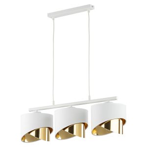 Lampa wisząca Grant 3-punktowa tkaninowa biało-złota 87171 Lampa wisząca Grant 3-punktowa tkaninowa biało-złota 87171