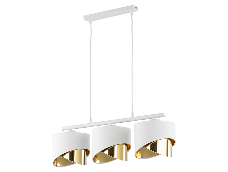 Lampa wisząca Grant 3-punktowa tkaninowa biało-złota 87171