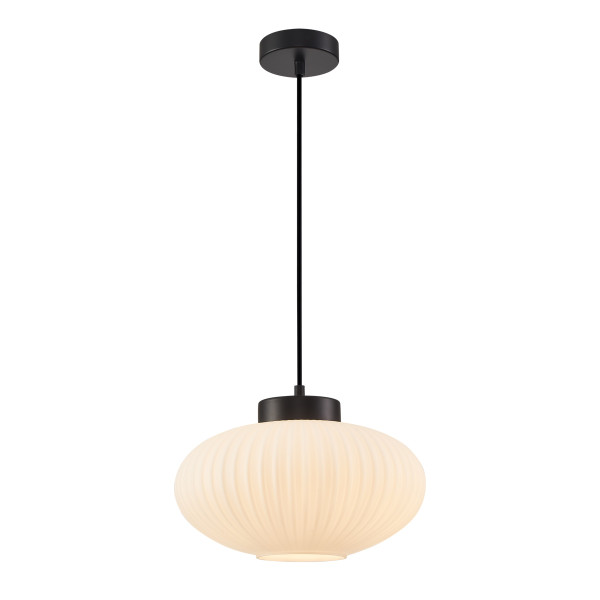 Lampa wisząca Groste biały ryflowany klosz czarna 1xE27x40W IP20 Italux 1025701