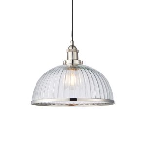 Lampa wisząca HANSEN żebrowany szklany klosz niklowana 1xE27x40W IP20 Endon 1026906