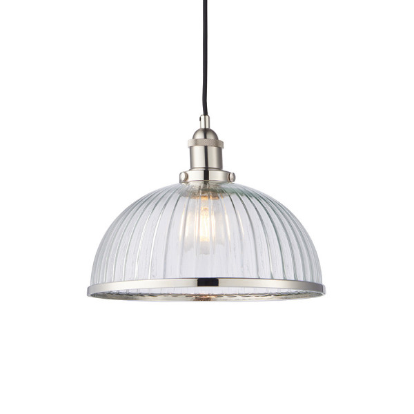 Lampa wisząca HANSEN żebrowany szklany klosz niklowana 1xE27x40W IP20 Endon 1026906