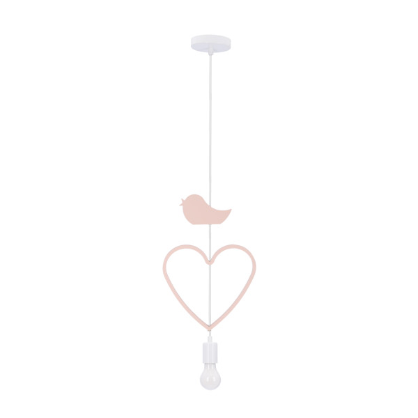 Lampa wisząca Heart serce i ptaszek biało-różowa 1xE27x20W IP20 Candellux 989741