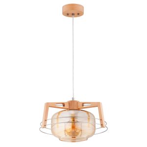Lampa wisząca ISKAR jasne drewno-bursztynowy-chromowana 1xE27x15W Alfa 984919 Lampa wisząca ISKAR jasne drewno-bursztynowy-chromowana 1xE27x15W Alfa 984919
