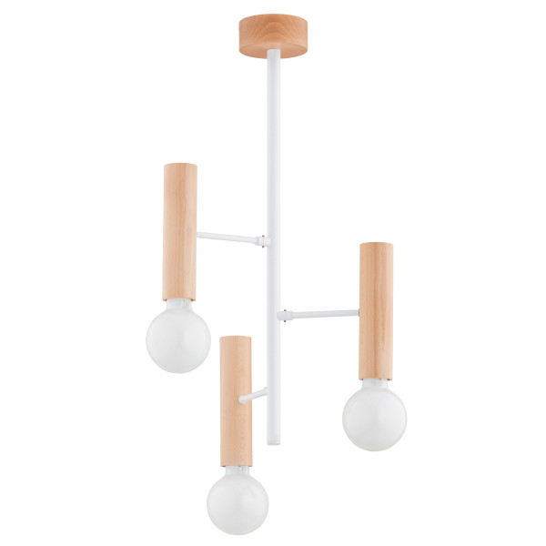 Lampa wisząca jasne drewno-biała FLARA 3xE27x15W wym: 67x37x37 cm Alfa 841885