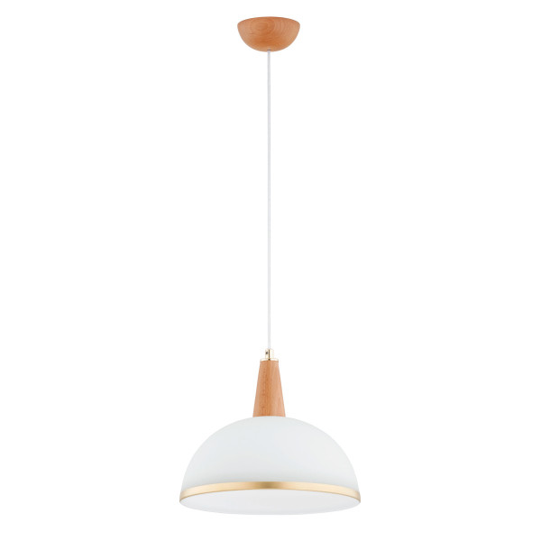 Lampa wisząca jasne drewno-biała-złota REYNO 1xE27x15W Alfa 837952