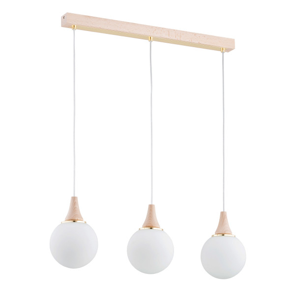 Lampa wisząca jasne drewno-biała-złota TRENTO 3xE14x15W Alfa 836227