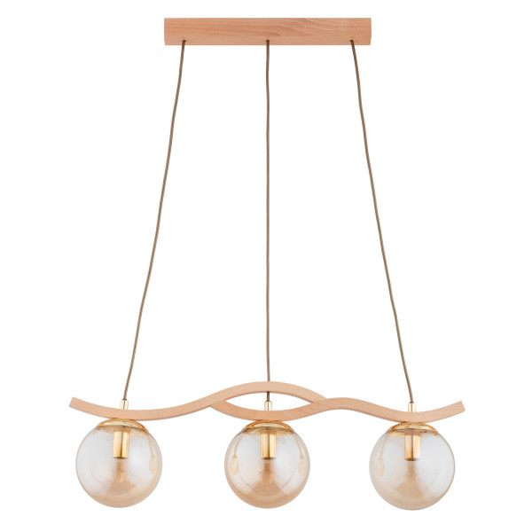 Lampa wisząca jasne drewno-bursztynowy-złota FORES 3xE14x10W Alfa 837766